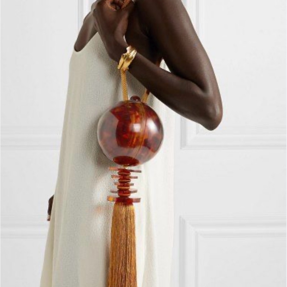 Cult Gaia Black Marble Sphere Clutch with Tassel